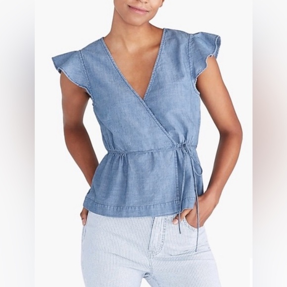 J. Crew Factory Tops - J. Crew Factory Chambray Wrap Blouse 💙🩵